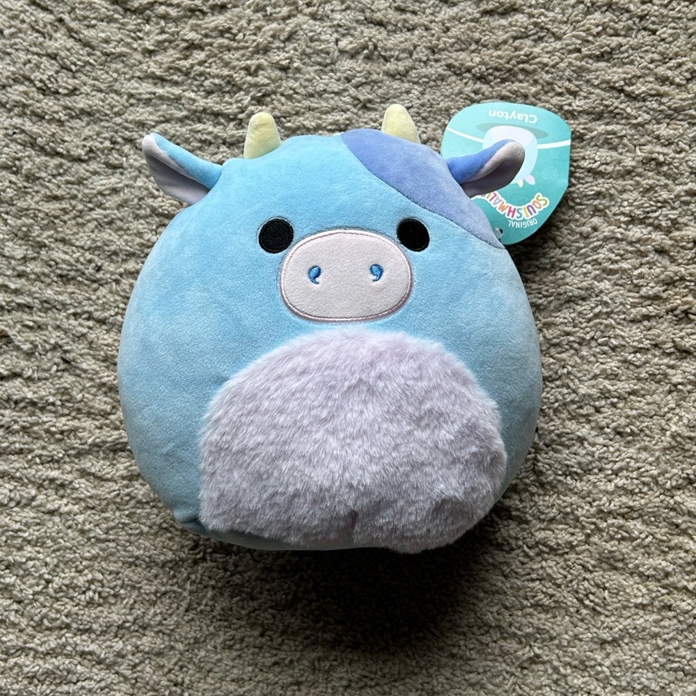 Squishmallows Clayton Blue Furry Cow 8”